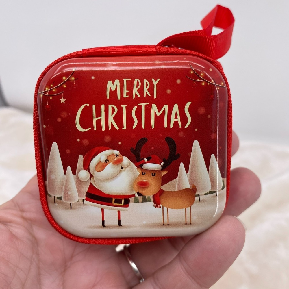 Christmas Zipper Purse Gift Case Ornament Santa Reindeer Red Mini Pouch Wallet